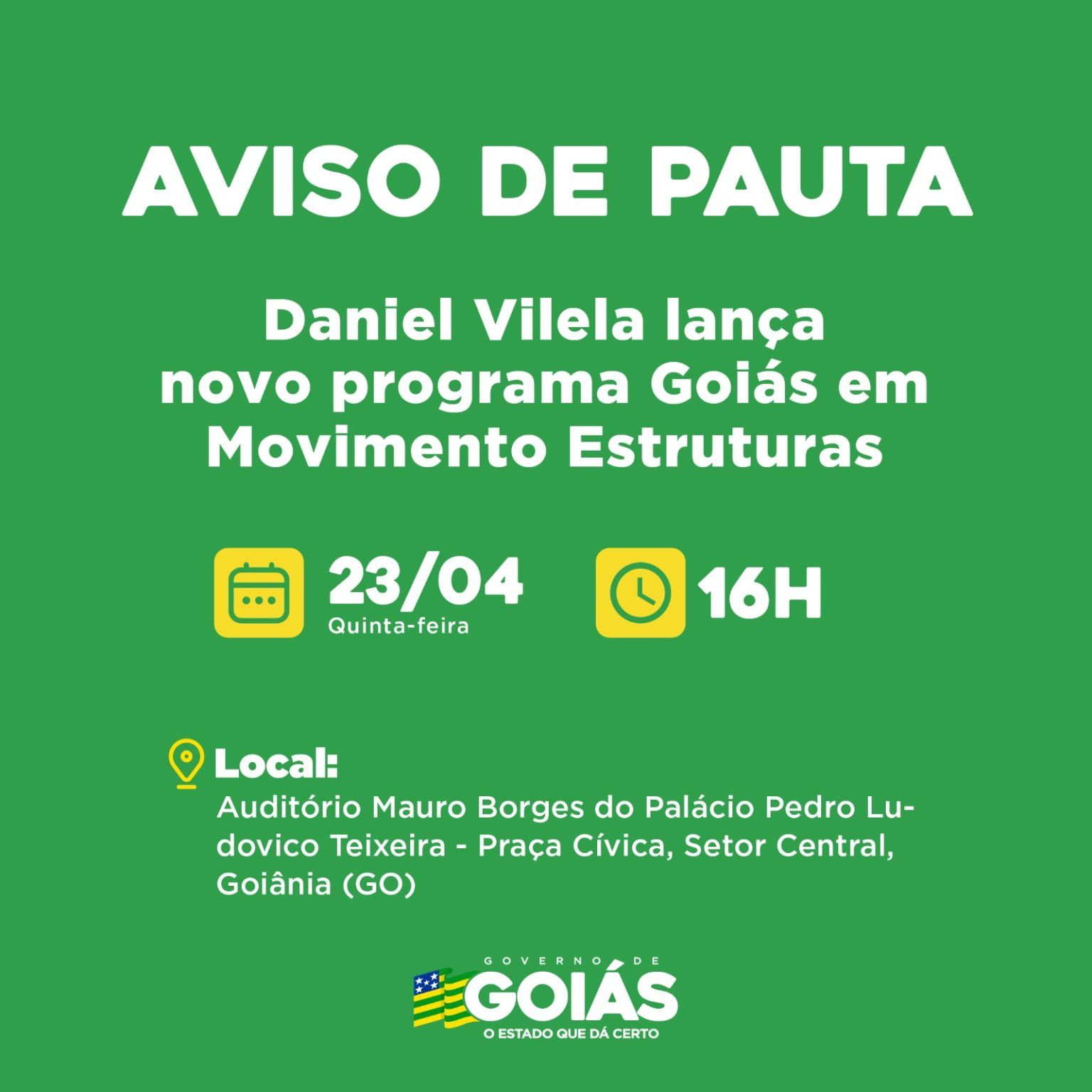 Agenda do governador para quinta-feira