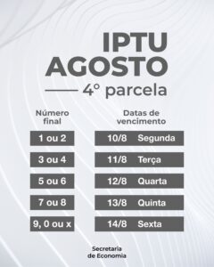 Quarta parcela do IPTU vence a partir desta segunda-feira (10)