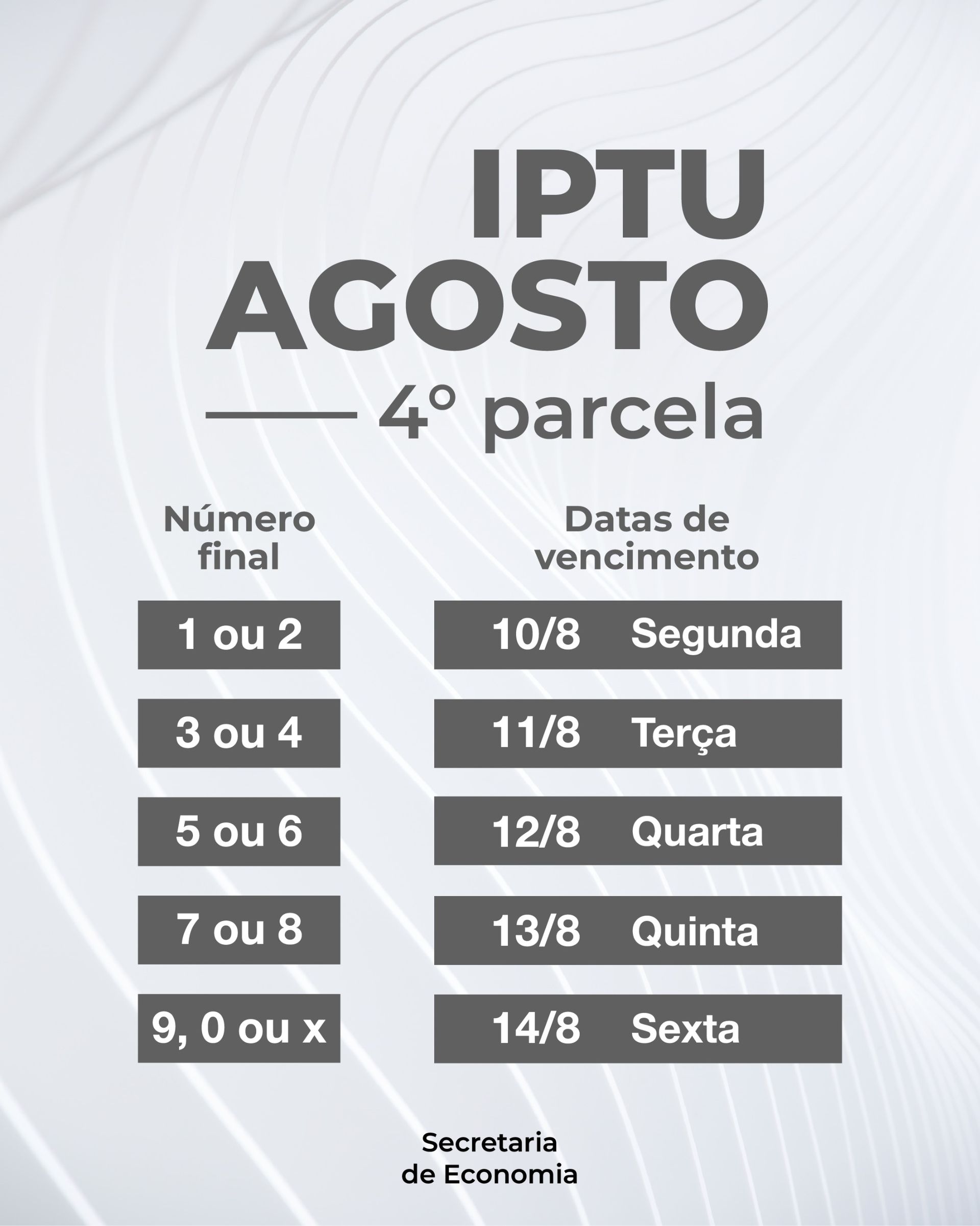 Quarta parcela do IPTU vence a partir desta segunda-feira (10)